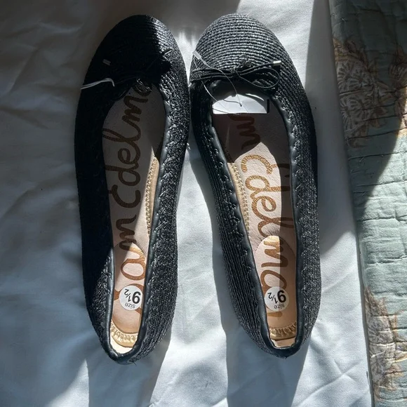 Sam Edelman Black Quilted Ballet Flats with Bow Detail - Picture 1 of 4